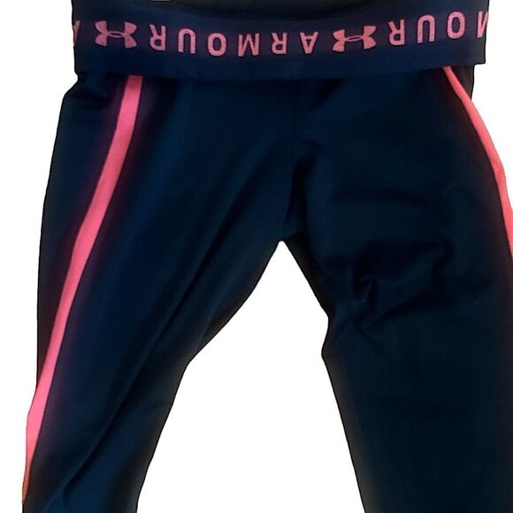 Under Armour Pink Black Fold Waist Leggings Medium M - Picture 2 of 3